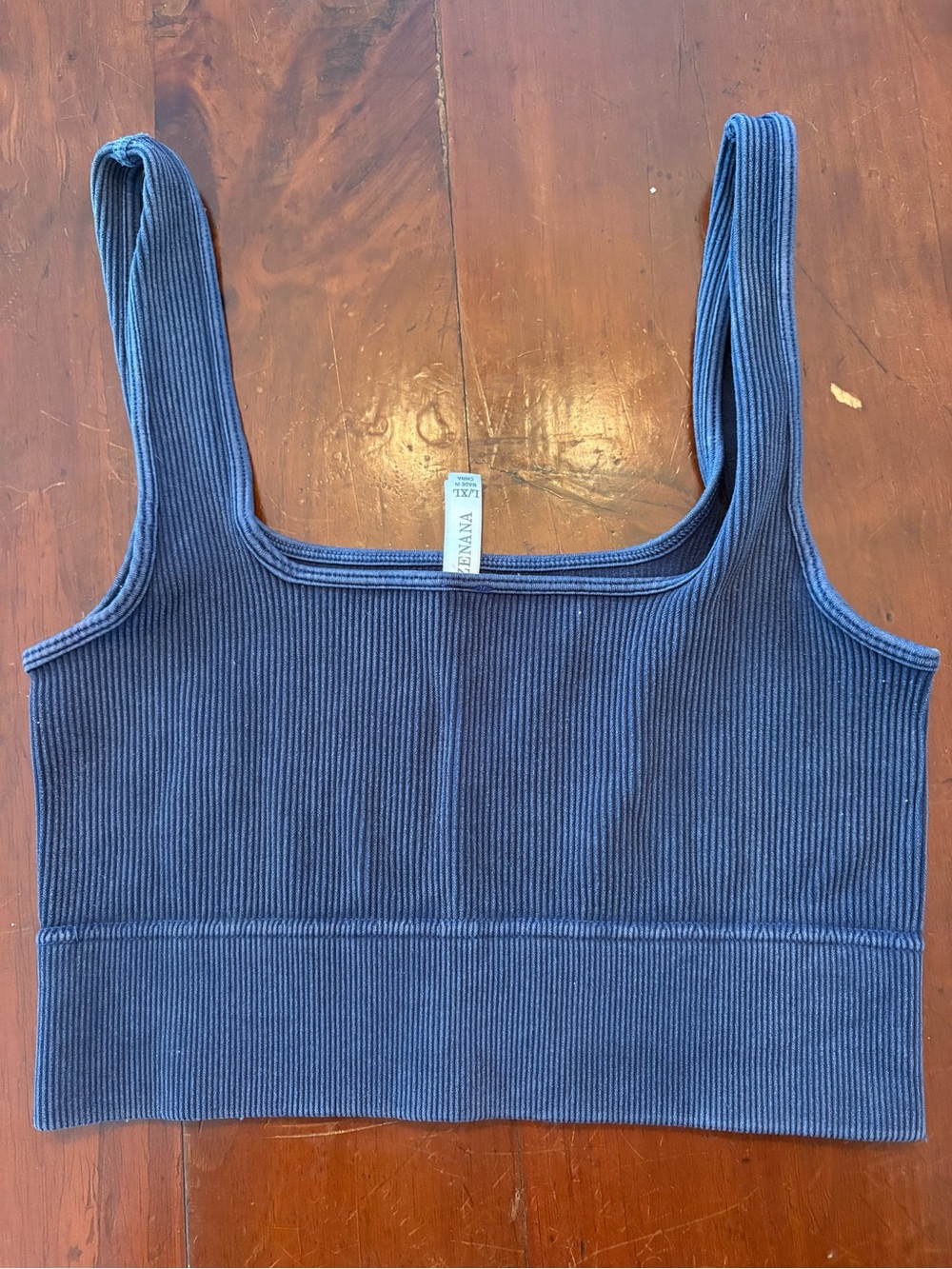 Ribbed Square Neck Crop Tank/Sports Bra - Blue - Picture 2 of 3